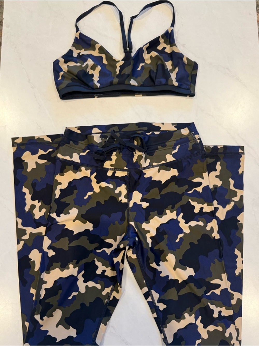 Camo Sports Bra and Leggings Set in Navy, Olive & Beige
